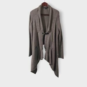 Katherine Barclay Wool Mohair Asymmetric Buckle Shawl Cardigan Brown Sz Large